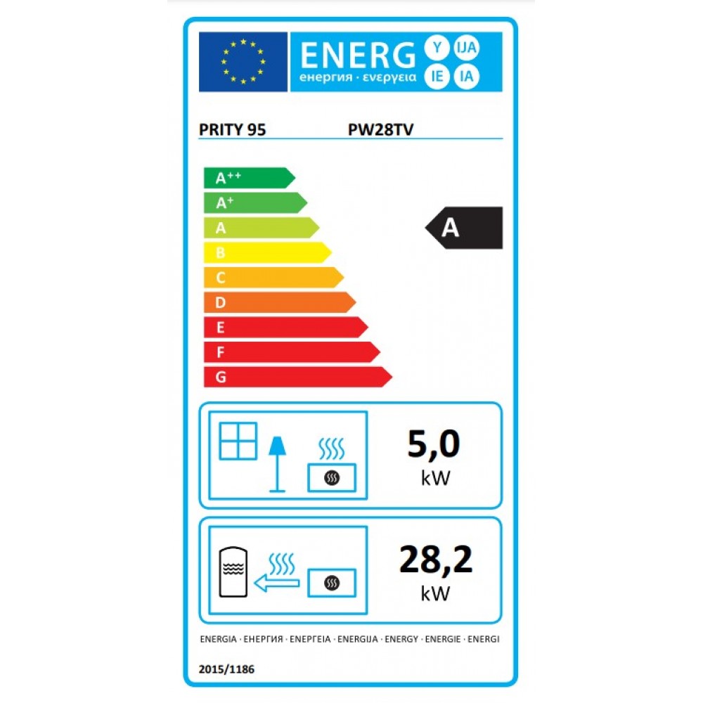 Puuküttega kamin Prity koos sisseehitatud katlaga P W28 TV, 28,2 kW |  |  |