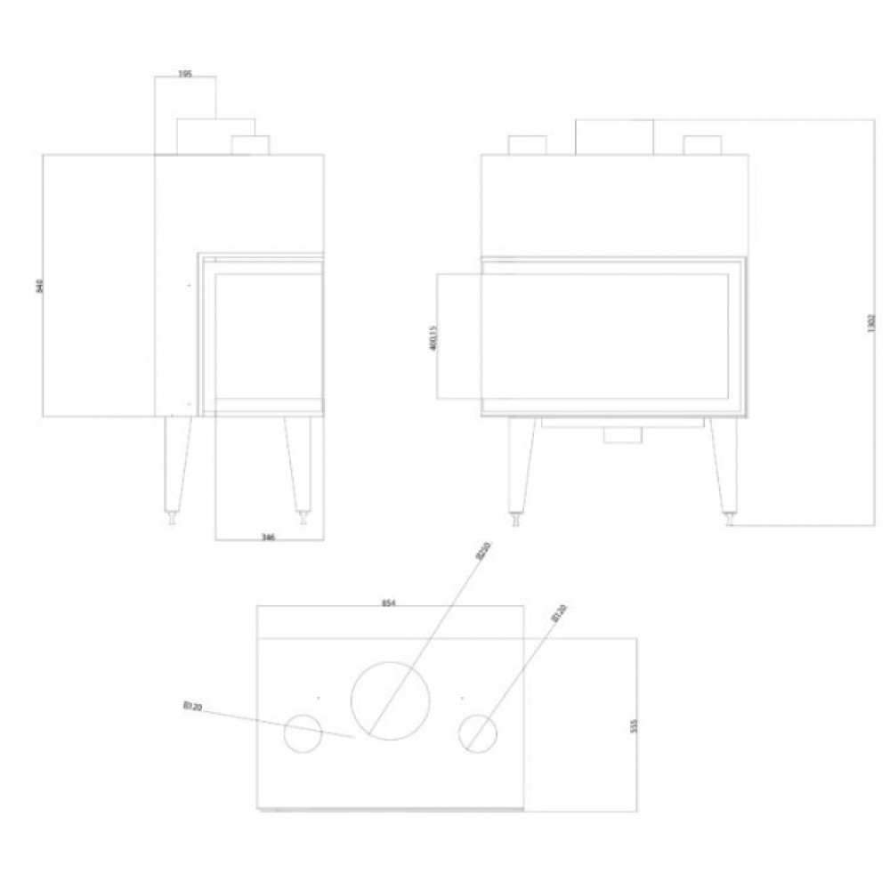 Kaminasüdamik Balkan Energy ATS STABLE AIR CORNER 800, koos õhukanalite, õigus, 15.15kW | Kaminasüdamik | Kaminad |