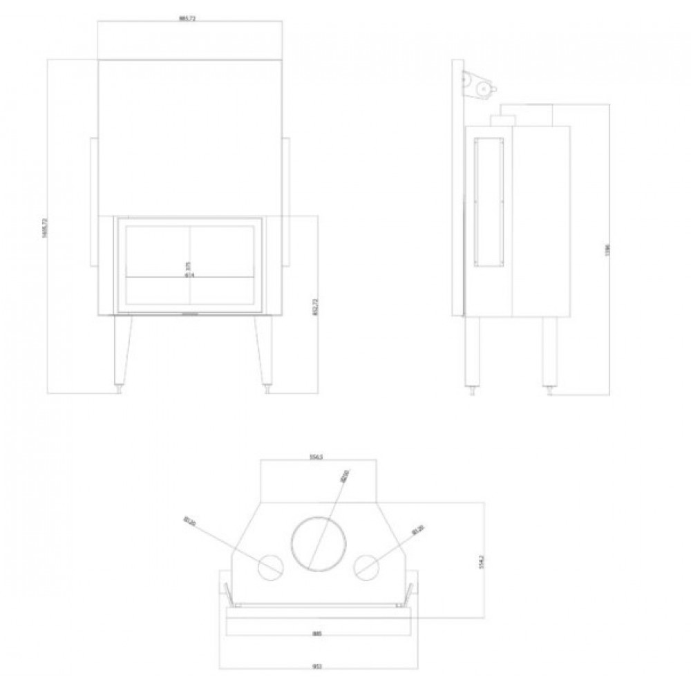 Kaminasüdamik Balkan Energy ATS STRAIGHT AIR 800, koos õhukanalite, 15.95kW | Kaminasüdamik | Kaminad |
