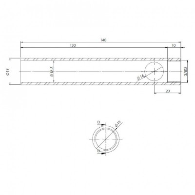 Pelleti süütepulga toru, läbimõõt 19 mm, pikkus 140 mm, keere 3/8" - Pelleti süütepulk