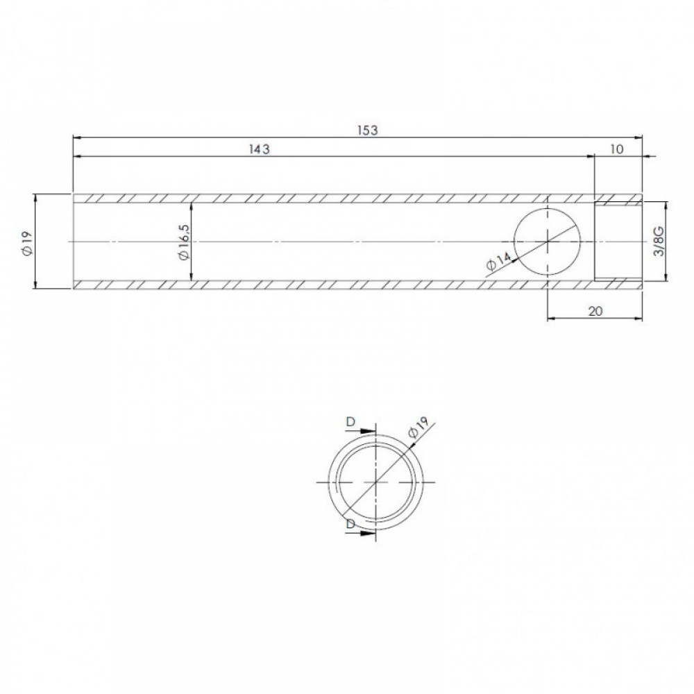 Pelleti süütepulga toru, läbimõõt 19mm, pikkus 153mm, keere 3/8" | Pelleti süütepulk | Pelletikamina osad |