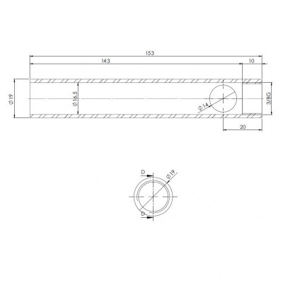 Pelleti süütepulga toru, läbimõõt 19mm, pikkus 153mm, keere 3/8" - Pelleti süütepulk