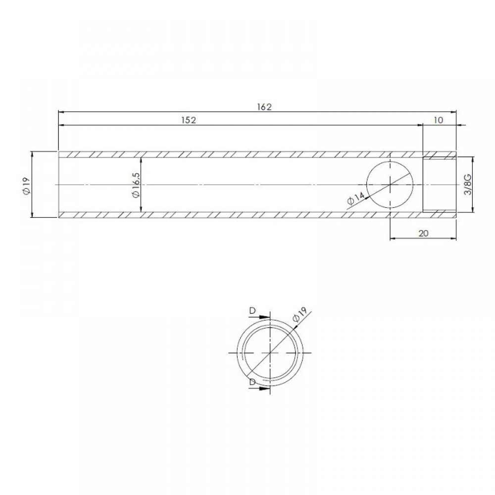 Pelleti süütepulga toru, läbimõõt 19mm, pikkus 162mm, keere 3/8" | Pelleti süütepulk | Pelletikamina osad |