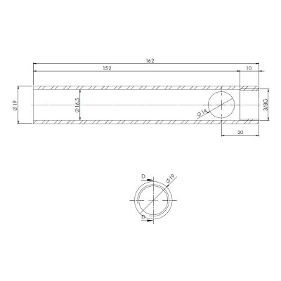 Pelleti süütepulga toru, läbimõõt 19mm, pikkus 162mm, keere 3/8" - Pelleti süütepulk
