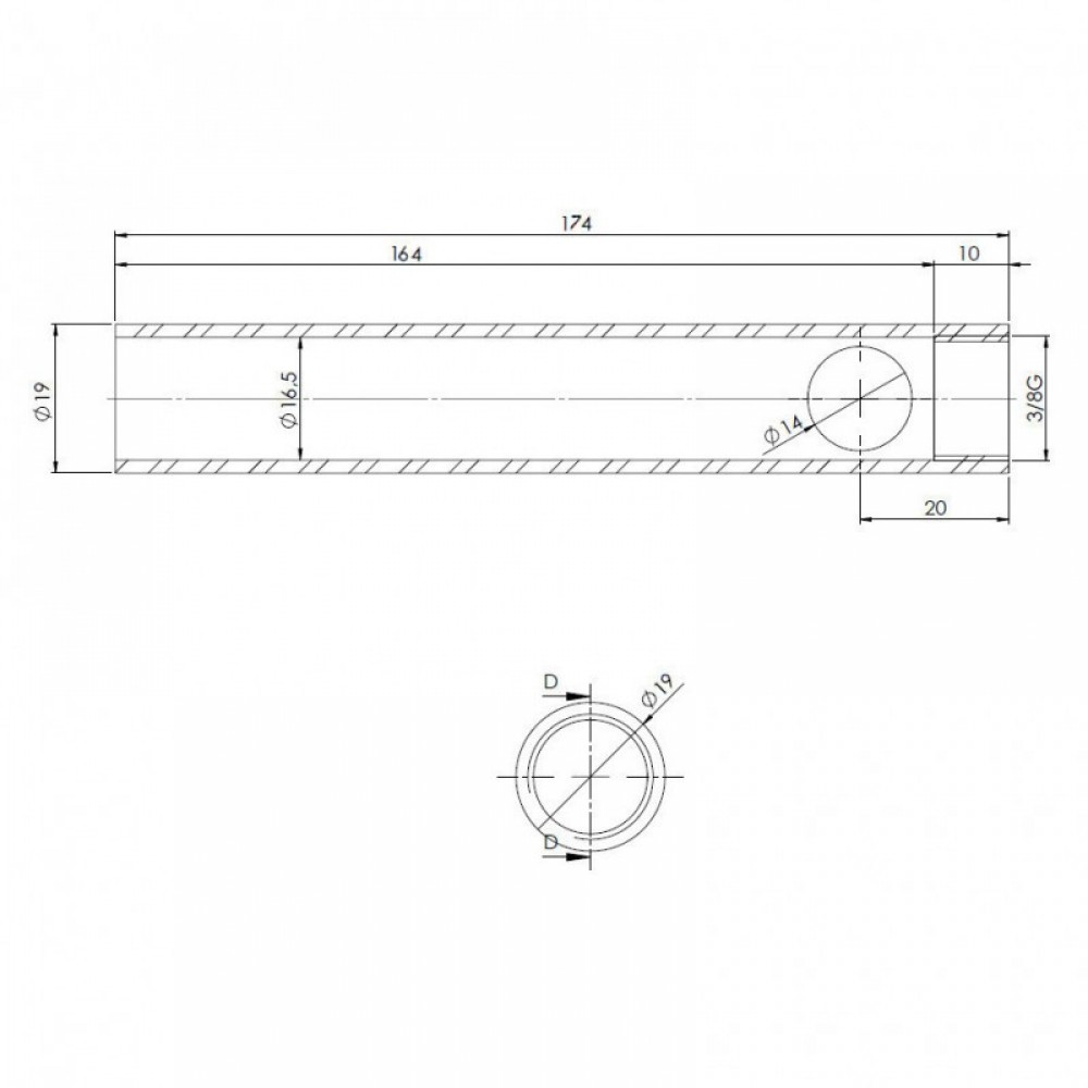 Pelleti süütepulga toru, läbimõõt 19mm, pikkus 174mm, keere 3/8" | Pelleti süütepulk | Pelletikamina osad |