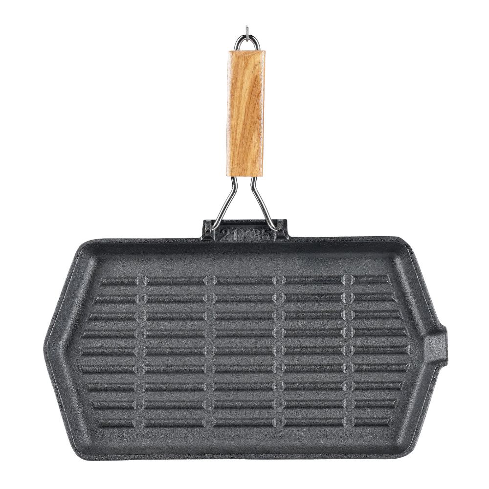 Malmist grillpann kokkuklapitava puidust käepidemega, 35x21 cm | Malmist grillpann | Malmpann |