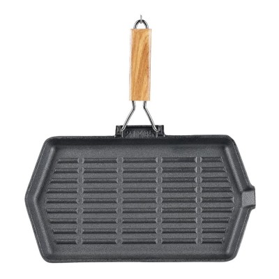 Malmist grillpann kokkuklapitava puidust käepidemega, 35x21 cm - Malmist grillpann