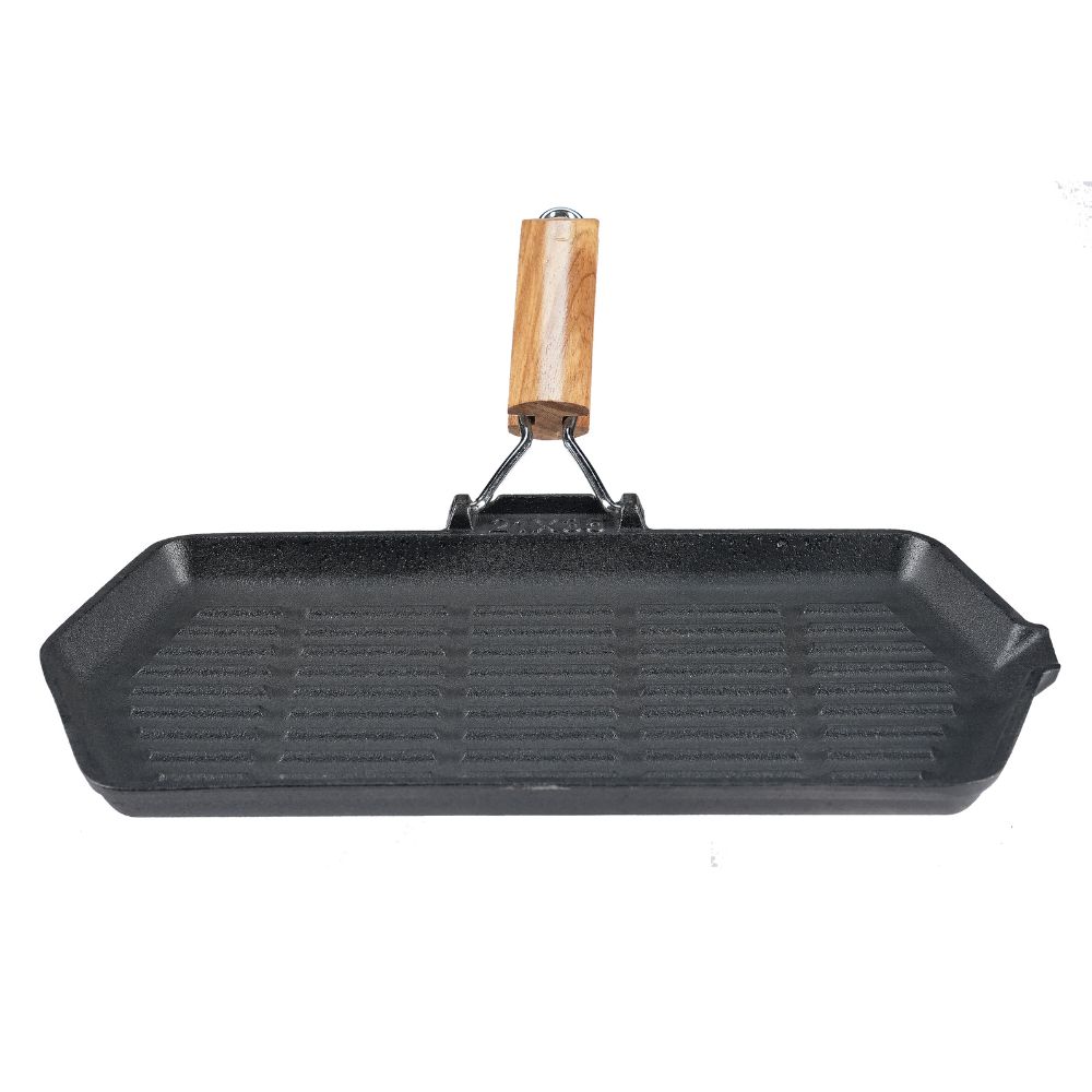 Malmist grillpann kokkuklapitava puidust käepidemega, 35x21 cm | Malmist grillpann | Malmpann |