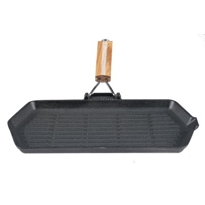 Malmist grillpann kokkuklapitava puidust käepidemega, 35x21 cm - Malmist grillpann