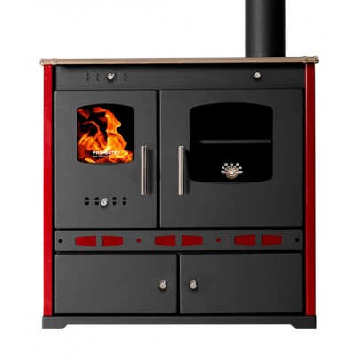 Puuküttega pliit Prometey Perfect Eco Lux parema lõõriga, Burgundia, 7.5kW - Puuküttega pliidid