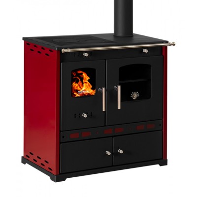 Puuküttega pliit Prometey Perfect Eco Lux parema lõõriga, Burgundia, 7.5kW - Puuküttega pliidid