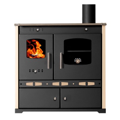 Puuküttega pliit Prometey Perfect Eco Lux parema lõõriga, elevandiluust, 7.5kW - Puuküttega pliidid