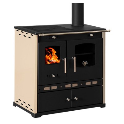 Puuküttega pliit Prometey Perfect Eco Lux parema lõõriga, elevandiluust, 7.5kW - Puuküttega pliidid