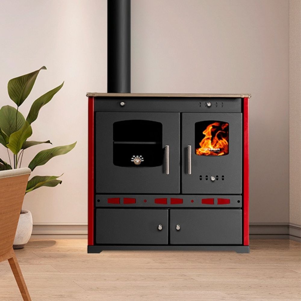 Puuküttega pliit Prometey Perfect Eco Lux vasaku lõõriga, Burgundia, 7.5kW | Puuküttega pliidid |  |