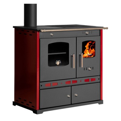Puuküttega pliit Prometey Perfect Eco Lux vasaku lõõriga, Burgundia, 7.5kW - Puuküttega pliidid