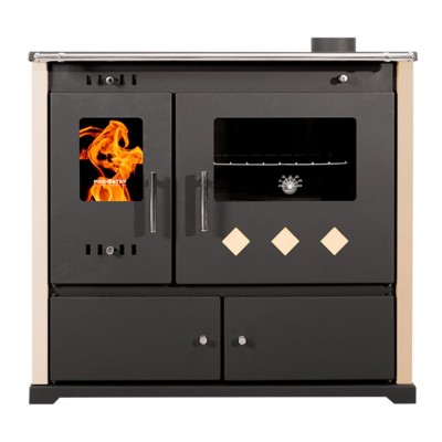 Puuküttega pliit Prometey Perfect Practik Lux keraamilise pliidiga, parempoolne lõõr, elevandiluu, 9.5kW - Puuküttega pliidid
