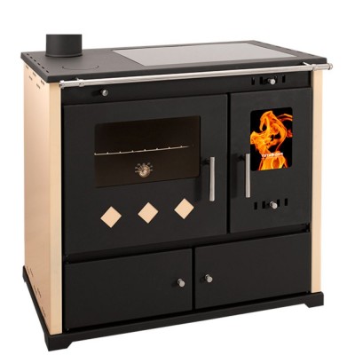 Puuküttega pliit Prometey Perfect Practik Lux keraamilise pliidiga, vasak suri, elevandiluu, 9.5kW - Puuküttega pliidid