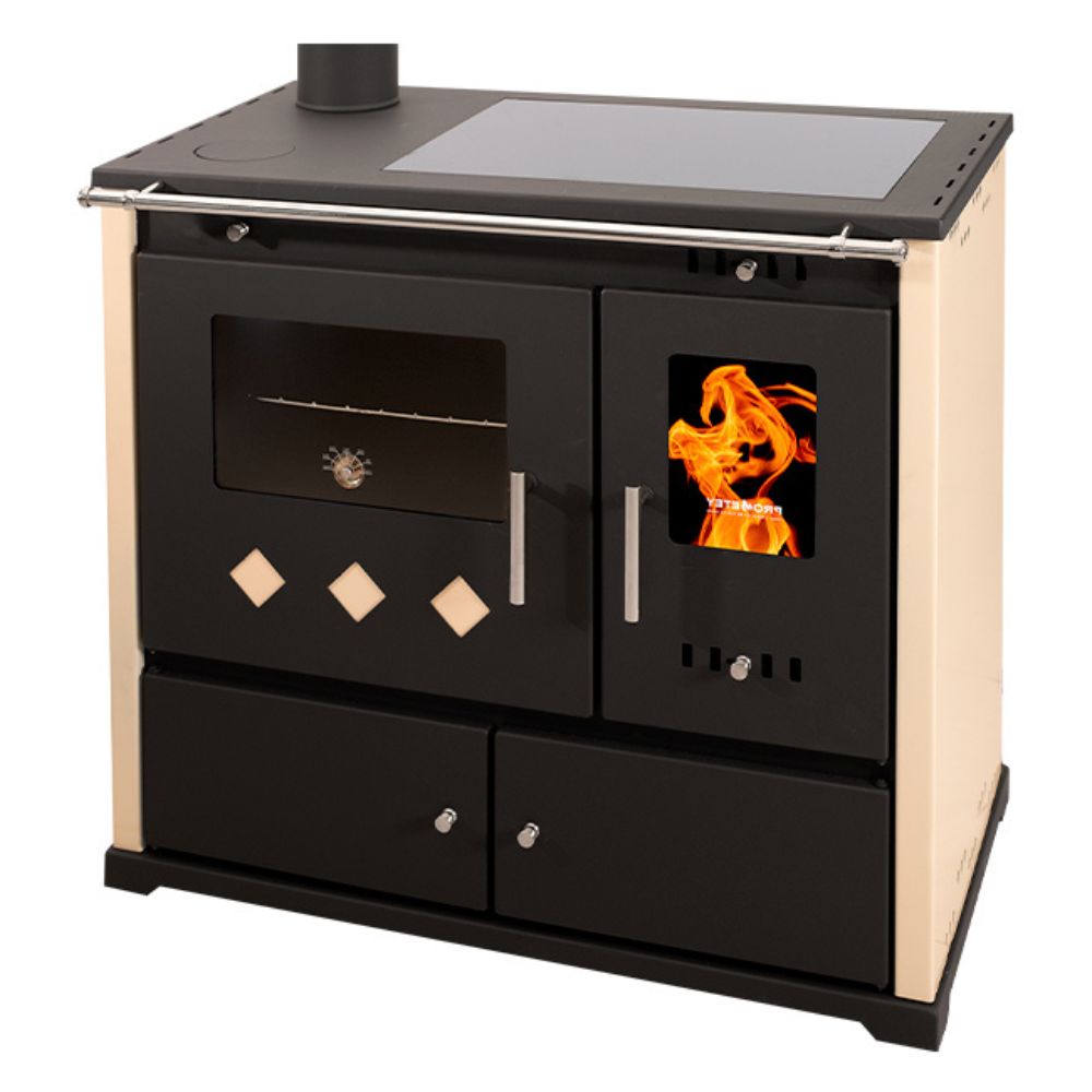 Puuküttega pliit Prometey Perfect Practik Lux keraamilise pliidiga, vasak suri, elevandiluu, 9.5kW | Puuküttega pliidid |  |