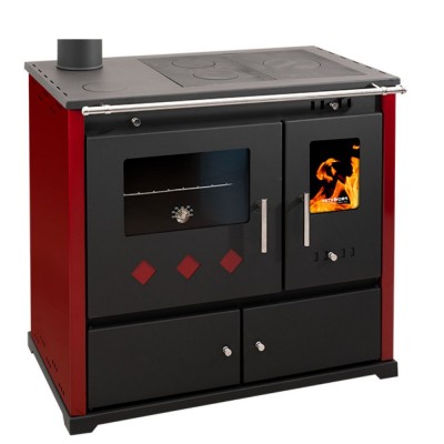 Puuküttega pliit Prometey Perfect Practik Lux vasaku lõõriga, Burgundia, 9.5kW - Puuküttega pliidid