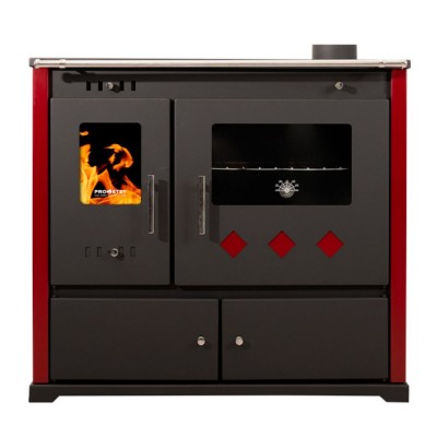 Puuküttega pliit Prometey Perfect Practik Lux with ceramic hob, right flue, burgundy, 9.5kW - Puuküttega pliidid
