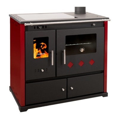 Puuküttega pliit Prometey Perfect Practik Lux with ceramic hob, right flue, burgundy, 9.5kW - Puuküttega pliidid