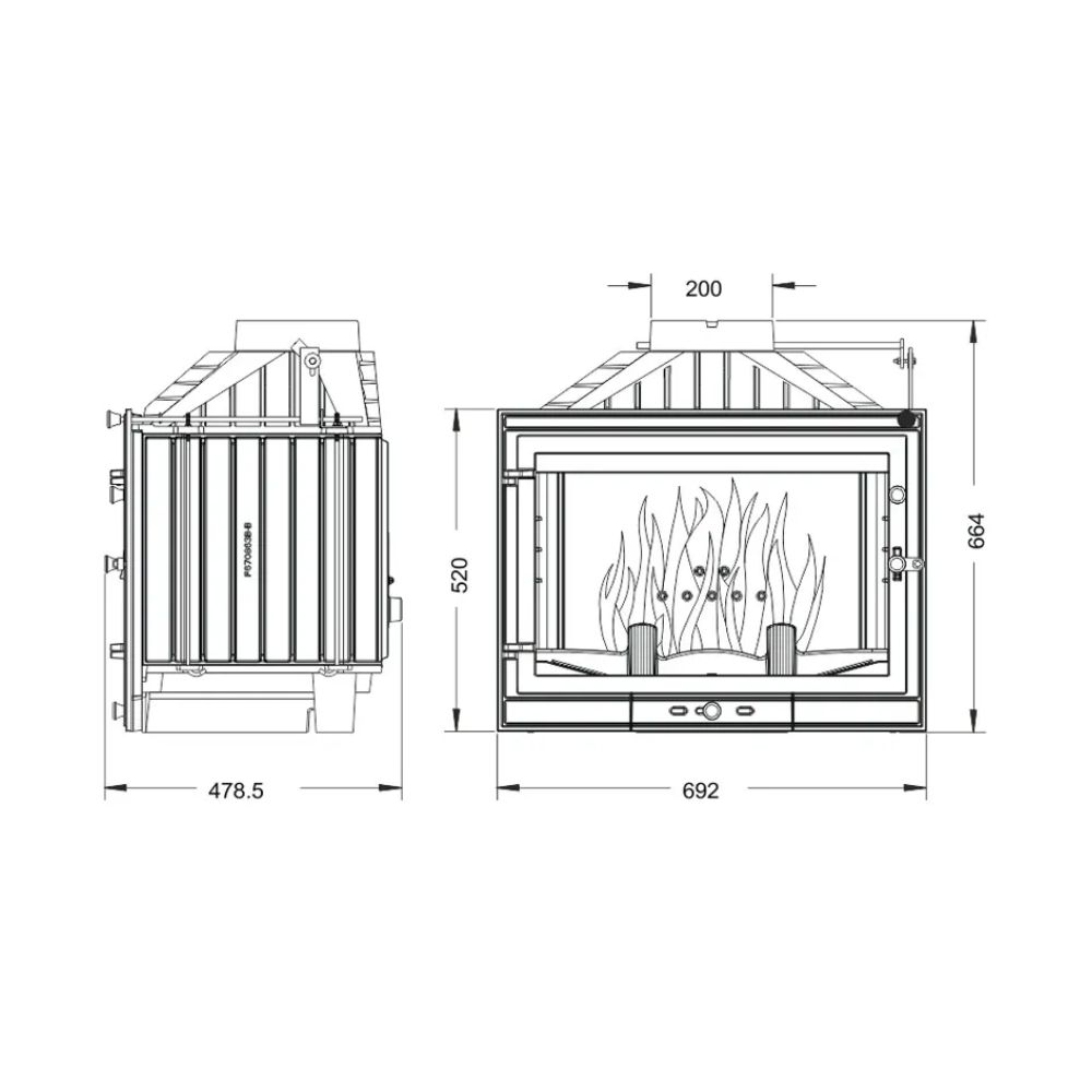 Kaminasüdamik UNIFLAM 700 STANDARD ECO koos klapiga, 10 kW | Kaminasüdamik | Kaminad |