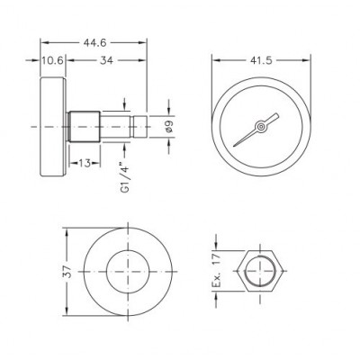 Bimetallic pyrometer Cewal, Rear stem DN40 - Keskküte