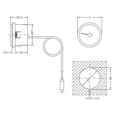 Capillary thermometer Cewal, Plastic case DN50 - Keskküte