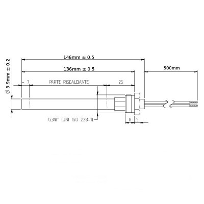 Pelleti süütepulk Ecoteck, Ravelli ja teised, kogupikkus 146 mm, 250W - Pelleti süütepulk