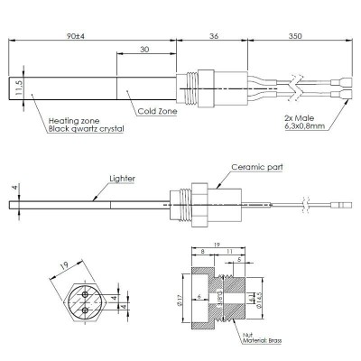Musta kvartskristalliga Pelleti süütepulk Karmek One, La Nordica ja teised, kogupikkus 126mm, 300W - Pelleti süütepulk