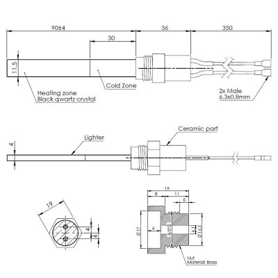 Madalpinge Pelleti süütepulk Eco Spar, BURNiT, Adler, AMG, Ecoteck ja teised, kogupikkus 126mm, 120W kuni 24V - Pelleti süütepulk