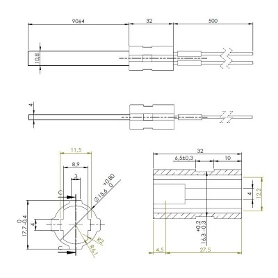Madalpinge Pelleti süütepulk Eco Spar, BURNiT, MCZ, Edilkamin, Lopi ja teised, kogupikkus 122mm, 120W kuni 24V - Pelleti süütepulk
