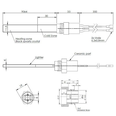 Musta kvartskristalliga Pelleti süütepulk Eco Spar, BURNiT, Whitfield, Lennox ja teised, kogupikkus 123mm, 400W - Pelleti süütepulk