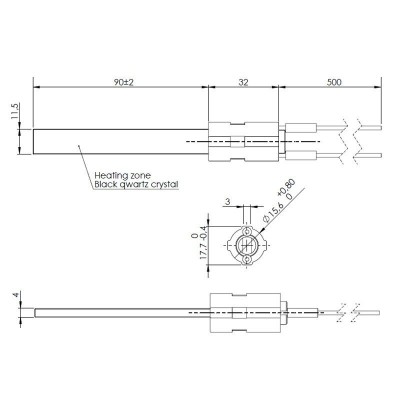Musta kvartskristalliga Pelleti süütepulk Eco Spar, BURNiT, Palazzetti, VistaFlame, Whitfield, Lennox ja teised, kogupikkus 122mm, 400W - Pelleti süütepulk