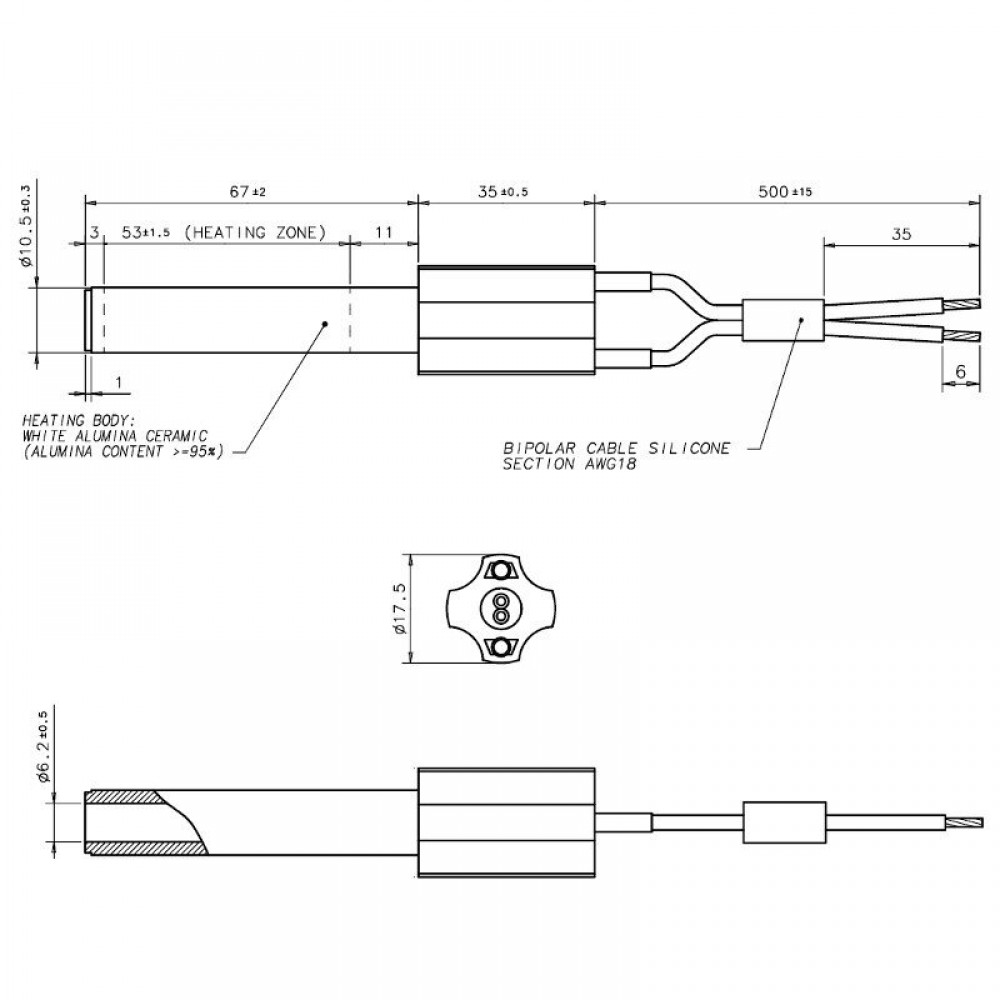 Keraamiline Pelleti süütepulk, kogupikkus 102mm, 250W | Pelleti süütepulk | Pelletikamina osad |