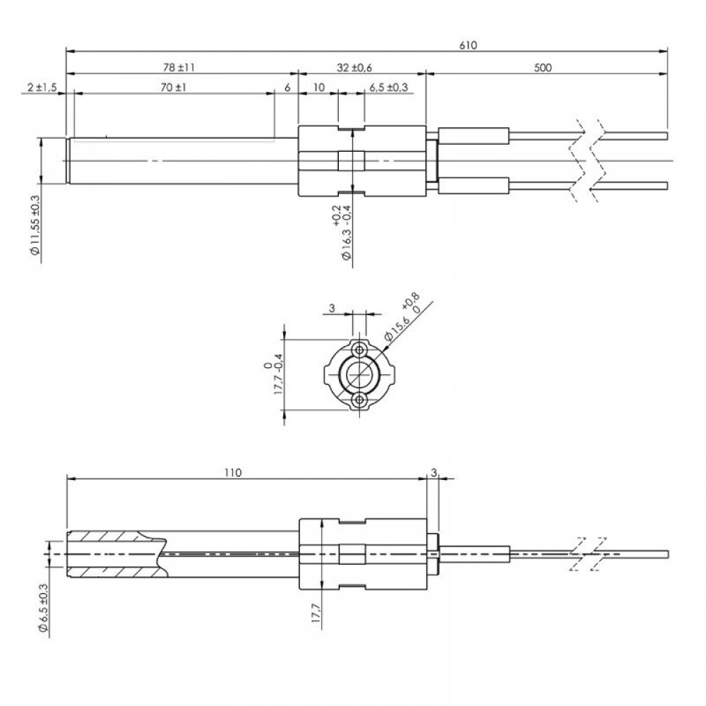 Keraamiline Pelleti süütepulk Burnit, Palazzetti jt, kogupikkus 113mm, 260W | Pelleti süütepulk | Pelletikamina osad |