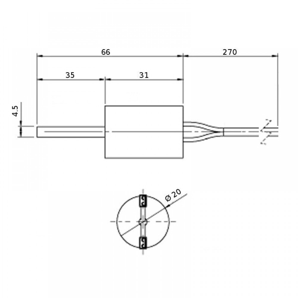 Madalpinge Pelleti süütepulk, kogupikkus 66mm, 90 - 100W kuni 24 V AC | Pelleti süütepulk | Pelletikamina osad |