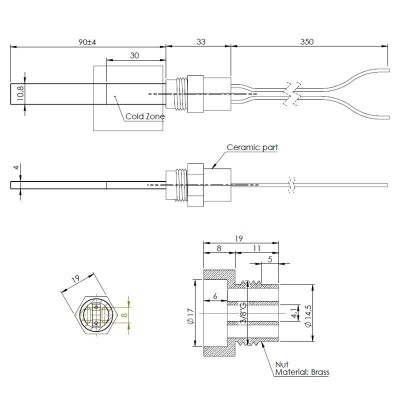 Madalpinge Pelleti süütepulk Eco Spar, BURNiT, ComfortBilt ja teised, kogupikkus 123mm, 120W kuni 24V - Pelleti süütepulk