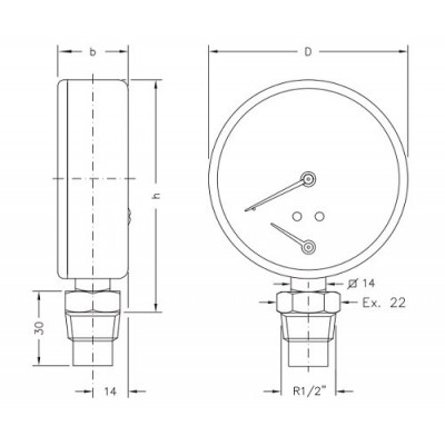 Axial thermomanometer Cewal, Bottom connection - Keskküte