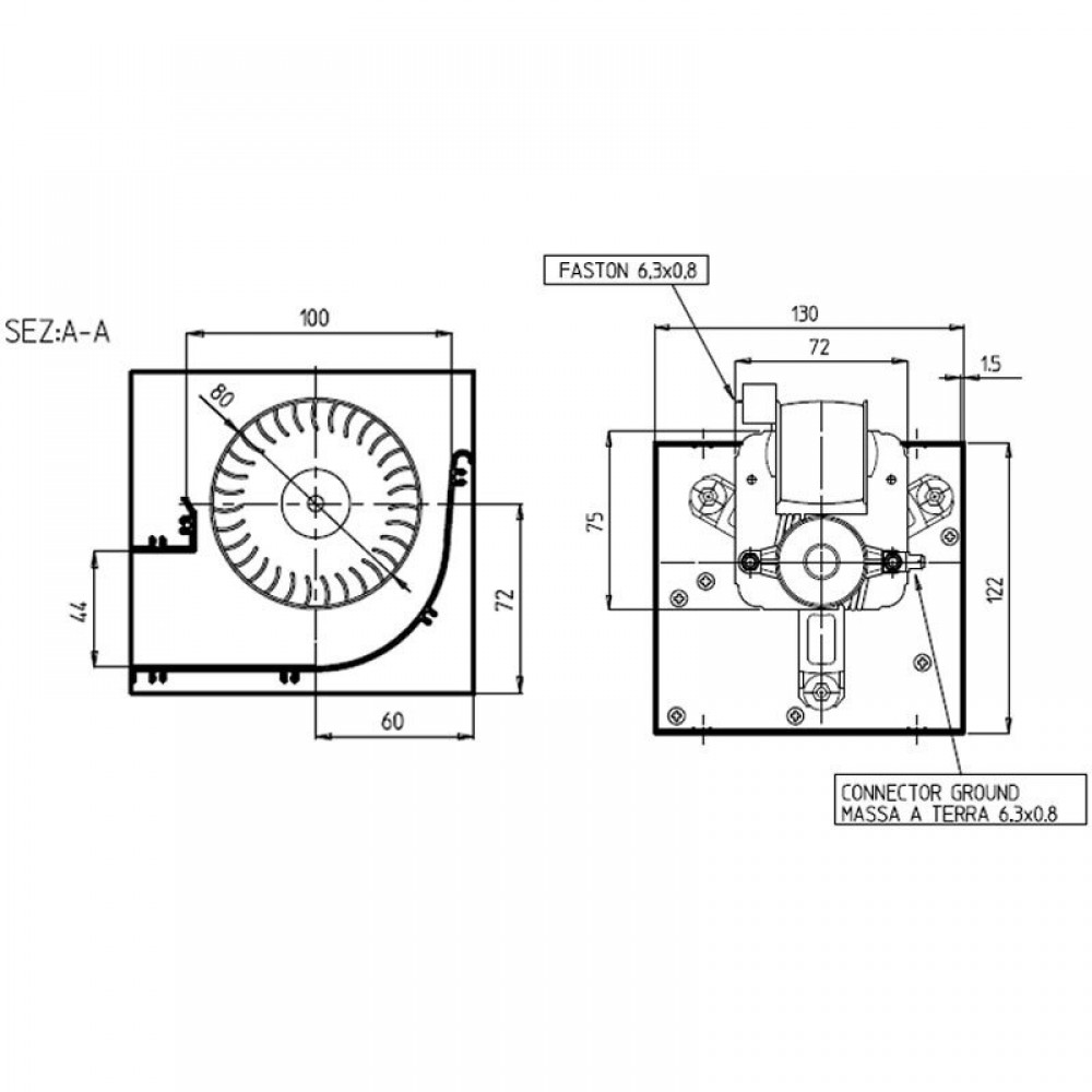 Tangentsiaalne ventilaator Ø80 mm, vooluhulk 250 m³/h | Ventilaatorid ja puhurid | Pelletikamina osad |