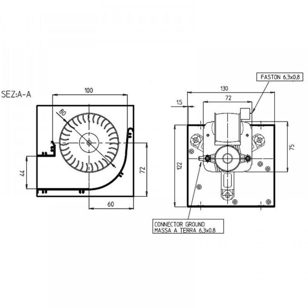 Tangentsiaalne ventilaator Ø80 mm, vooluhulk 250 m³/h | Ventilaatorid ja puhurid | Pelletikamina osad |