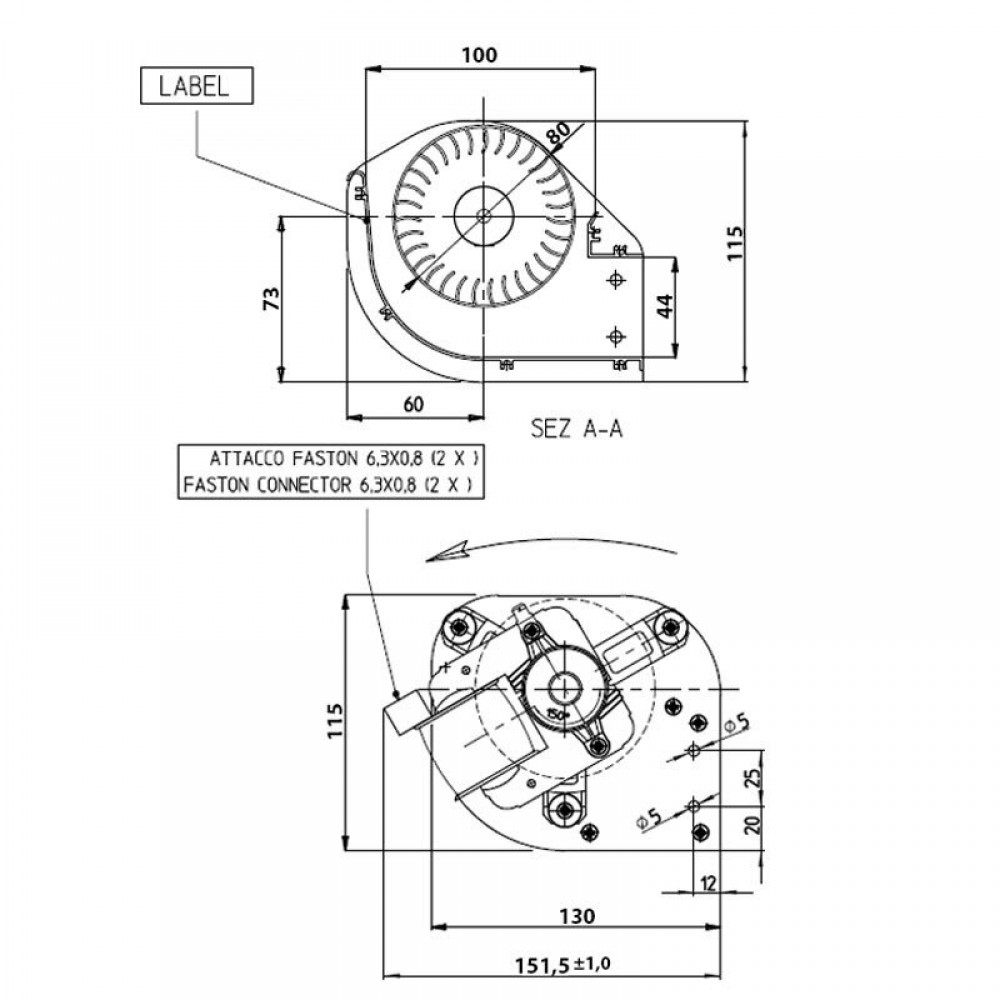Tangentsiaalne ventilaator Ø80 mm, vooluhulk 175/195 m³/h | Ventilaatorid ja puhurid | Pelletikamina osad |