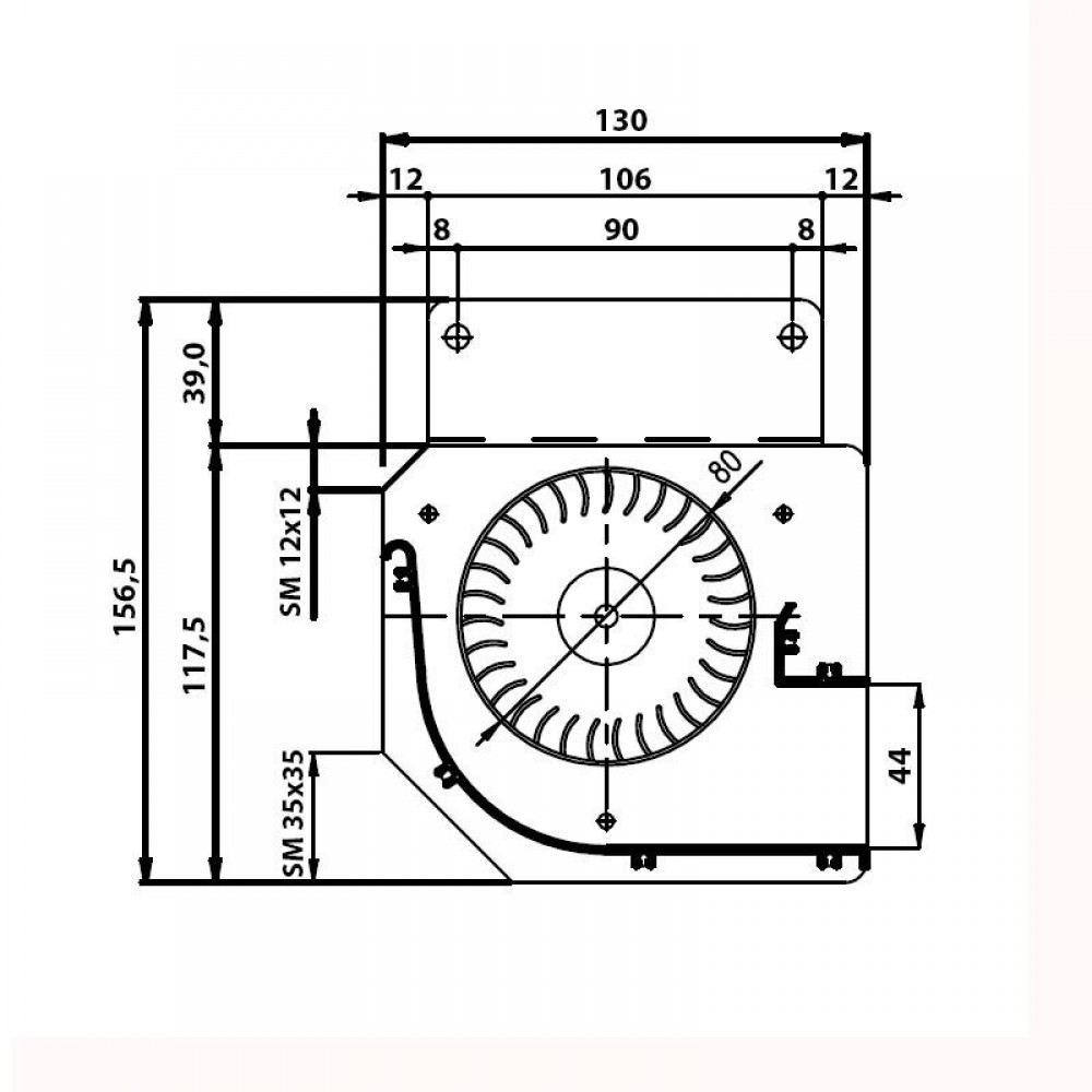 Tangentsiaalne ventilaator Fergas pelletikaminatele Edilkamin ja teistele Ø80 mm, vooluhulk 410 m³/h | Ventilaatorid ja puhurid | Pelletikamina osad |