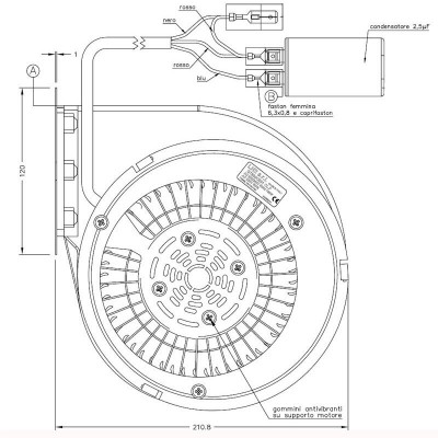 Tsentrifugaalventilaator Natalini pelletikahjudele Eco Spar, Deville, Puros ja teistele- Sit Group, vooluhulk 480 m³/h - Pelletikaminate ventilaatorid ja puhurid