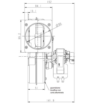 Suitsueemaldusventilaator LN2 Natalini pelletikahjudele Eco Spar, AMG, Cadel, Arce, Calecosol, Caminetti Montegrappa, Euroalpi, Moretti Design, Sideros, Deville, Ecoteck, Edilkamin, Emaflam, La Nordica, MCZ, Palazzetti, Palladio, Piazzetta, Qlima, Ravelli ja teised,Maksimaalne õhuvool 160 m³/h - Pelletikaminate ventilaatorid ja puhurid