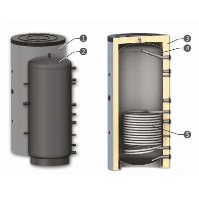 Buffer Tank Sunsystem, Model PR 800, Capacity 800L, One heat exchange coil Vessel - Akumulatsioonipaagid