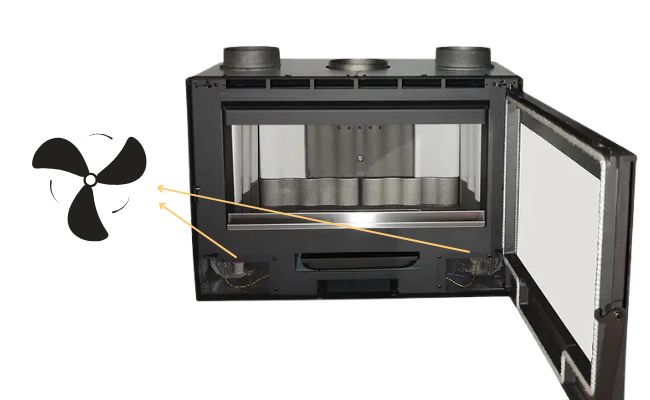 Sisseehitatud ventilaator puuküttega kaminas